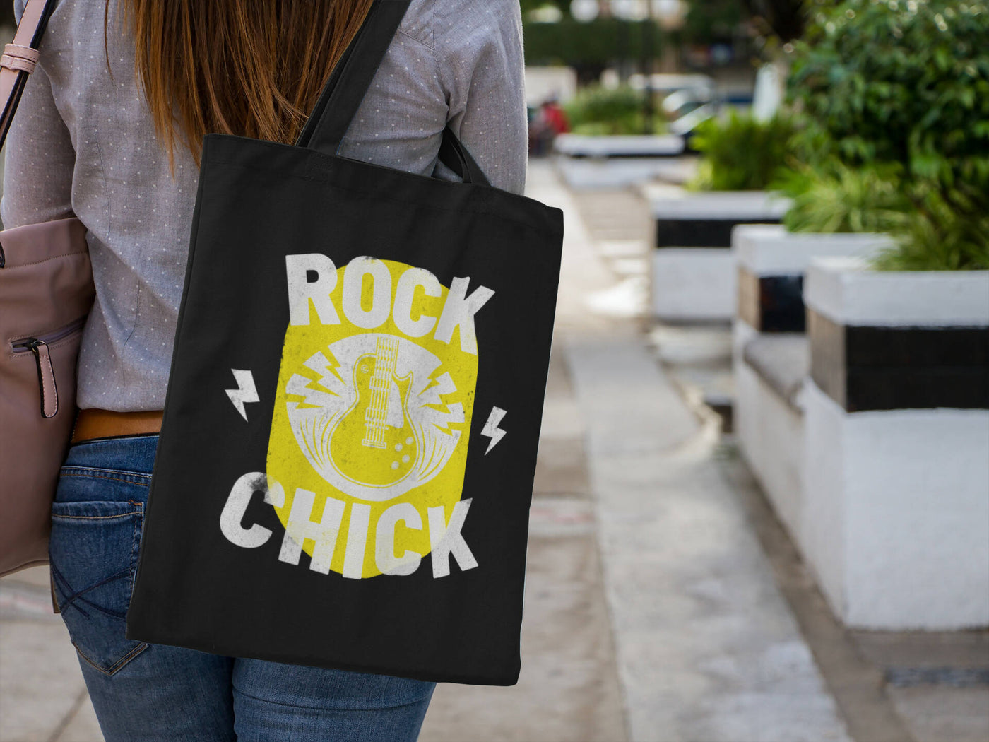 Rock Chick Tote Bag with Yellow and White Design – Art & Soul