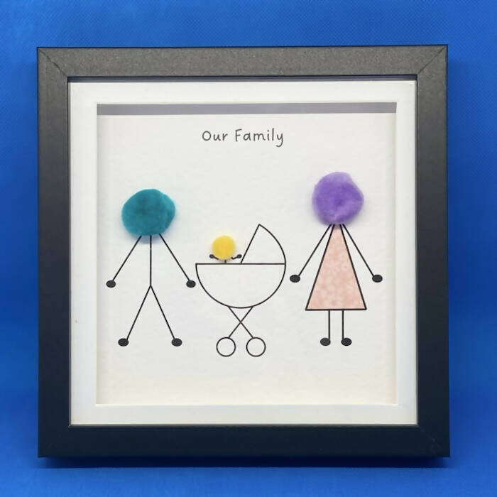 Pom Family Picture- Small square framed