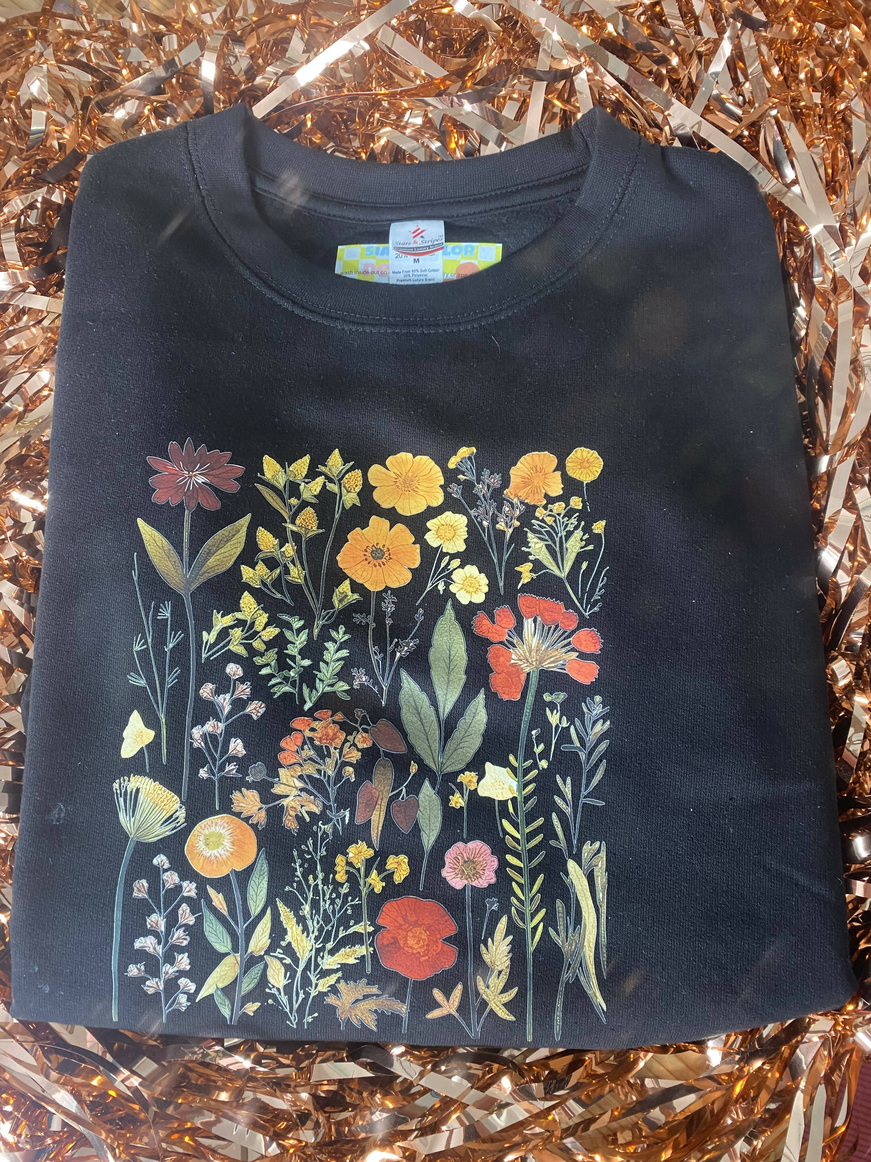 Pressed flower sweatshirt, SMALL